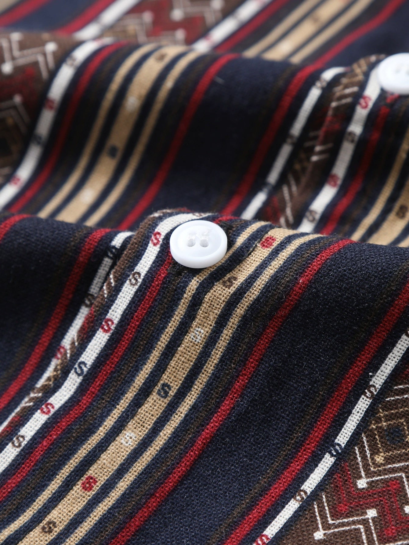 Tribal Geometric Stripe Print Cotton Shirt