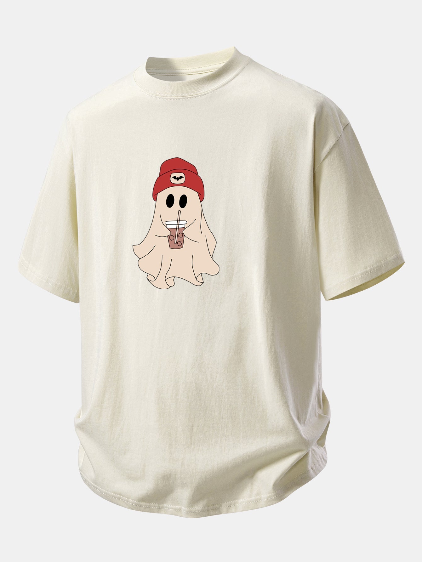 Relax Fit Red Hat Ghost Print Cotton T-Shirt