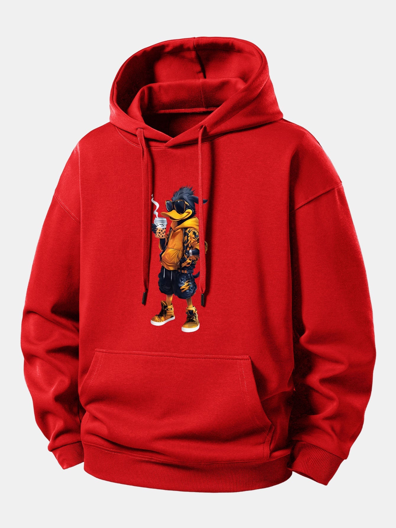 Cartoon Duck Print Relax Fit Hoodie