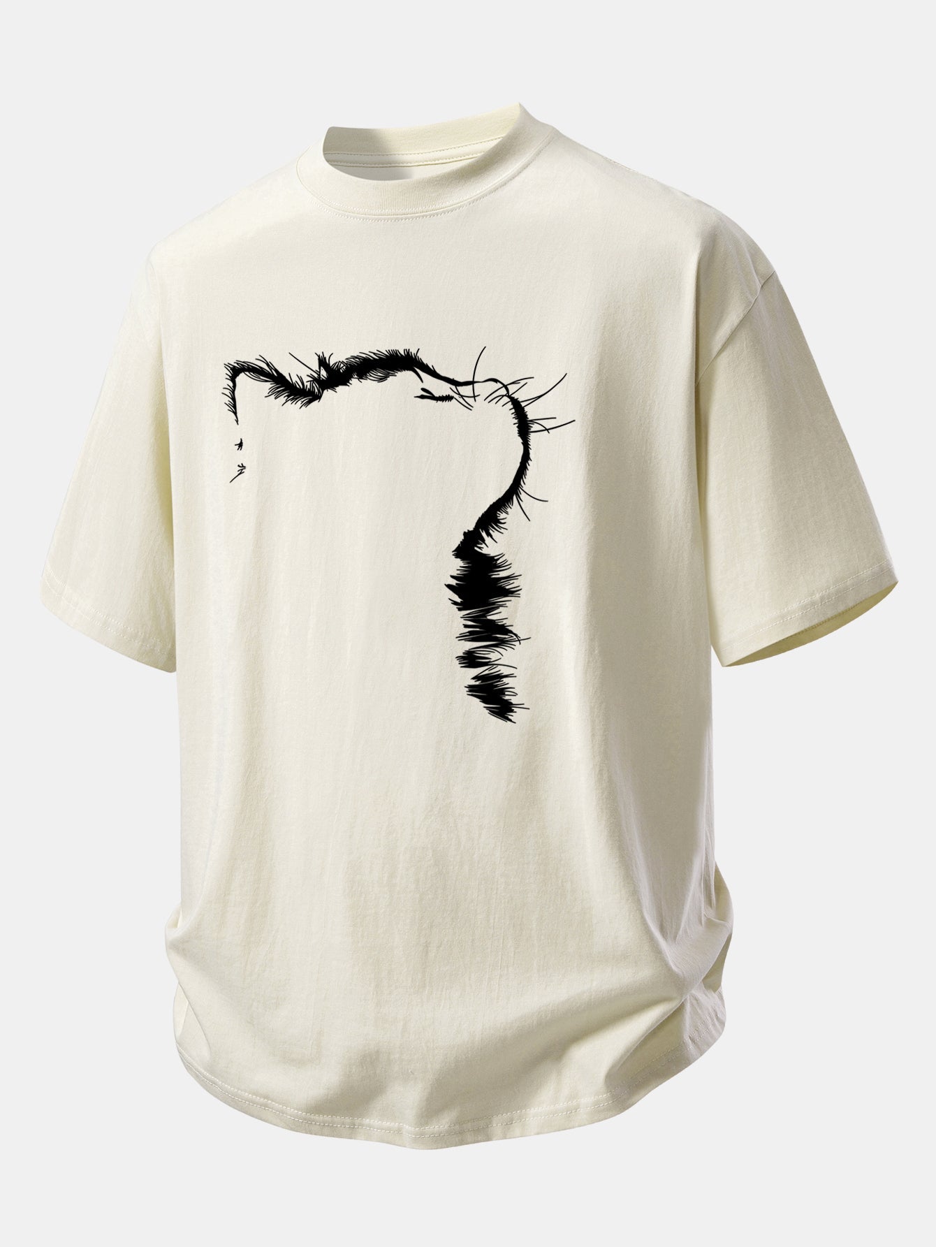 Relax Fit Outline Cat Print Cotton T-Shirt