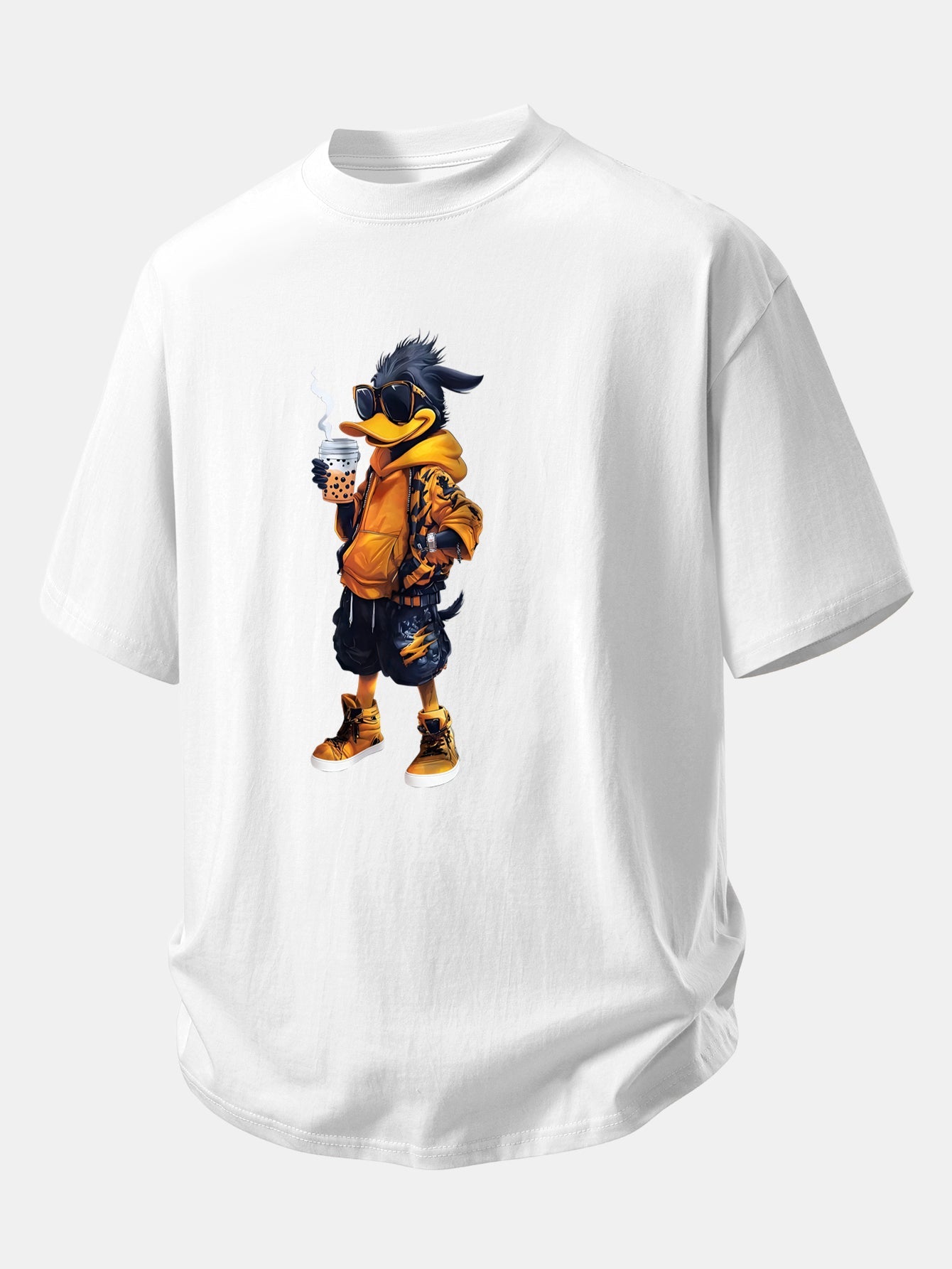 Relax Fit Cartoon Duck Print Cotton T-Shirt