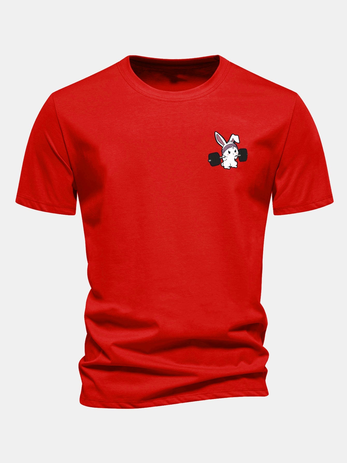 Regular Fit Fitness Rabbit Print Cotton T-Shirt