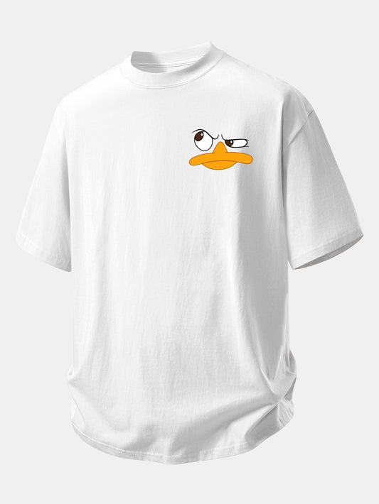 Relax Fit Emoji Duck Print Cotton T-Shirt
