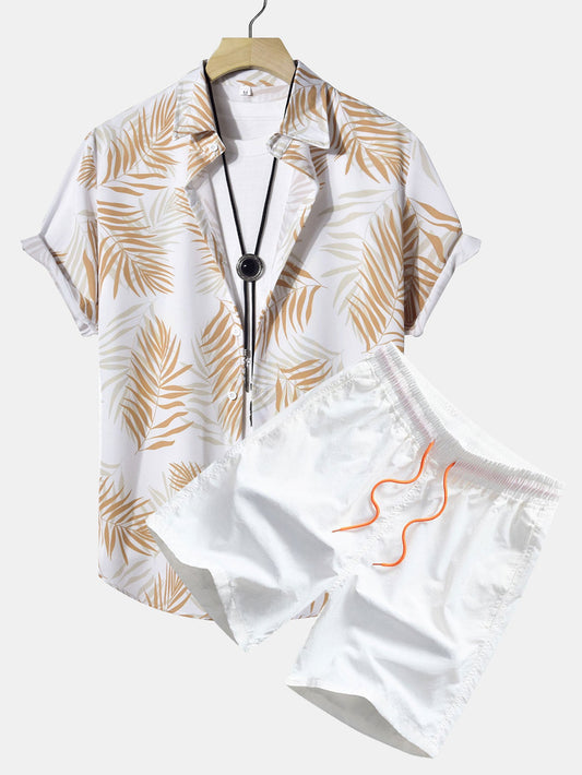 Leaf Print Button Up Shirt & Swim Shorts