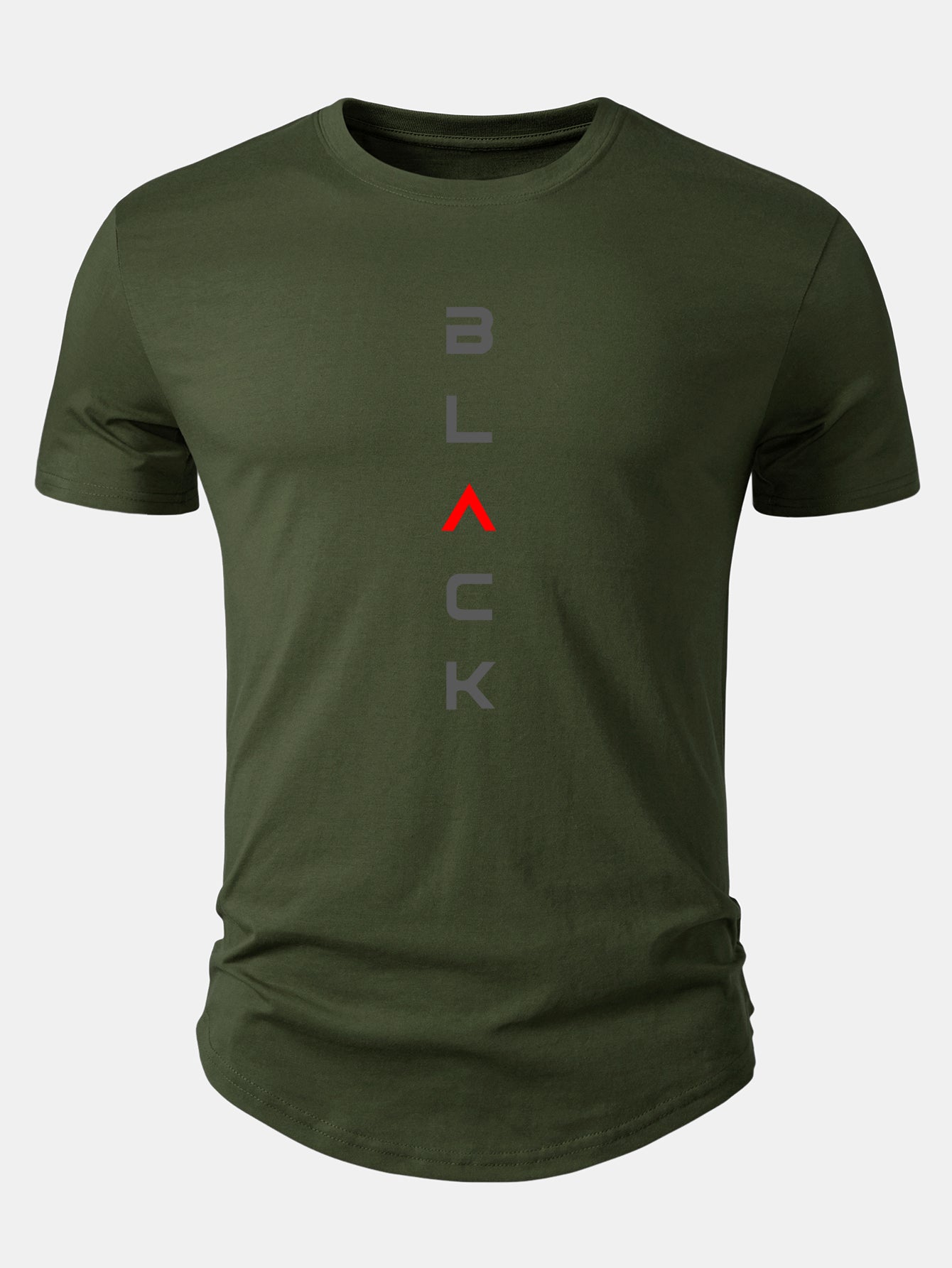 Black Print Cotton Arc Hem T-Shirt