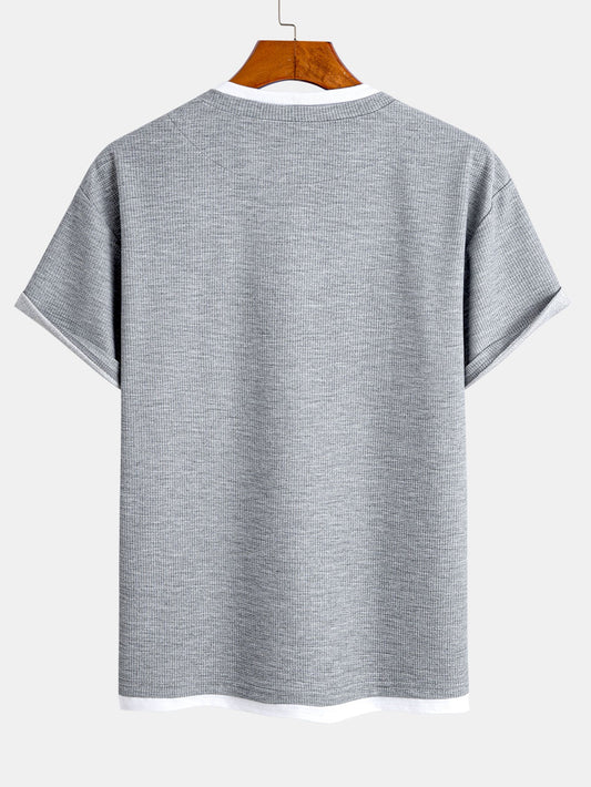 Relax Fit 2 In 1 Notched Collar Waffle T-Shirt
