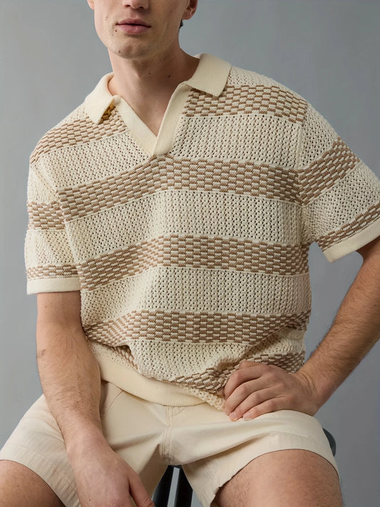 Men’s Breathable Striped-Collar Knit Sweater