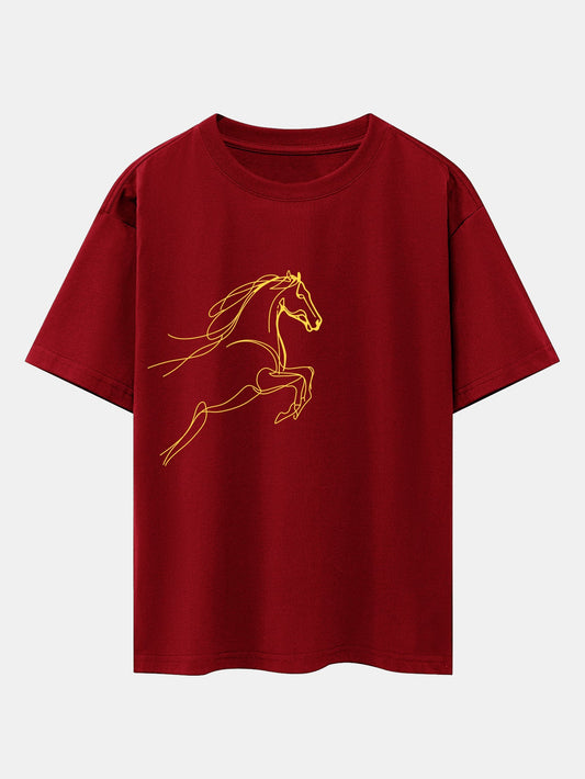 Relax Fit Year of the Horse Print Cotton T-Shirt
