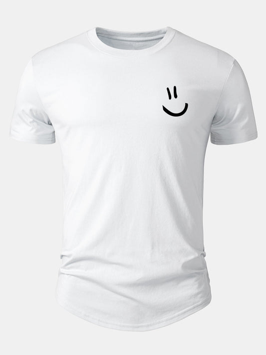 Smiley Print Cotton Arc Hem T-Shirt