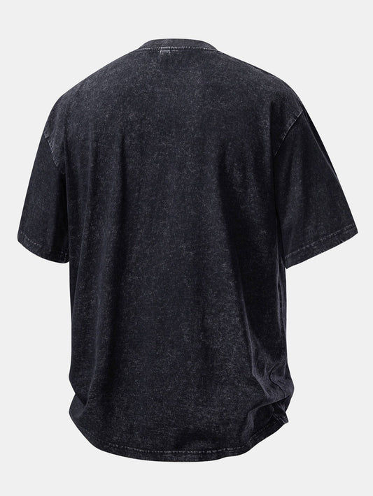 Basic Washed Distressed Drop Shoulder Oversize T-Shirt