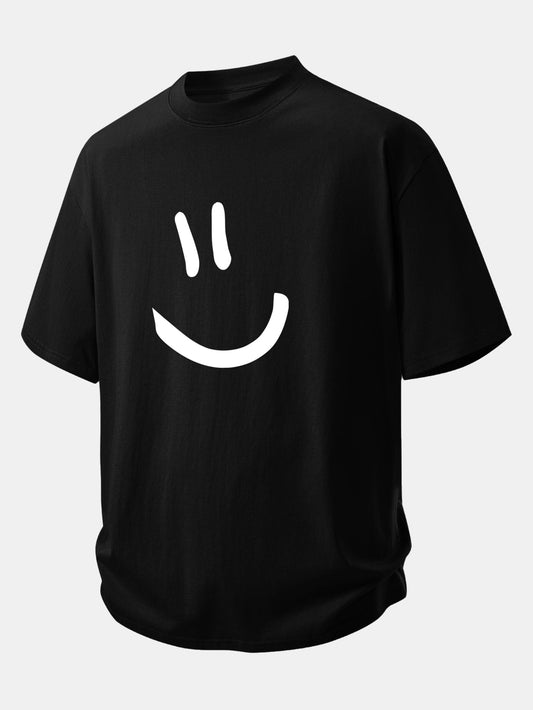 Relax Fit Smiley Face Print Cotton T-Shirt