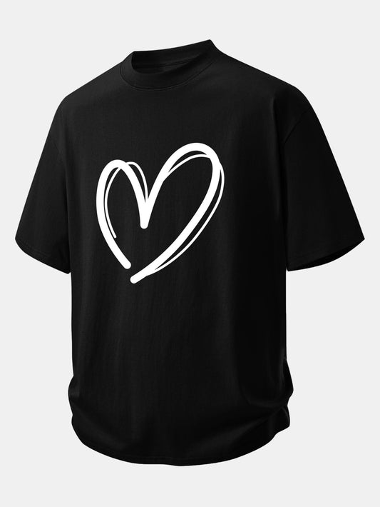 Relax Fit Heart Print Cotton T-Shirt