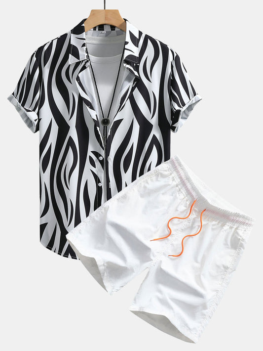 Abstract Print Button Up Shirt & Swim Shorts