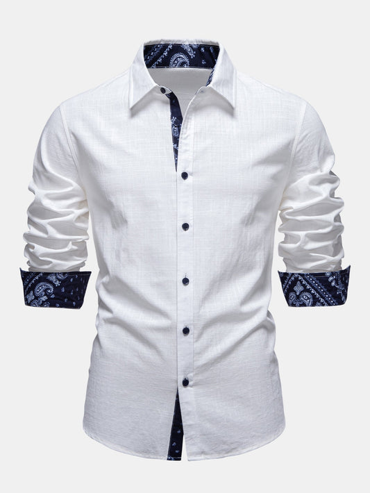 Contrast Paisley Print Linen Look Shirt & Straight Leg Linen Pants