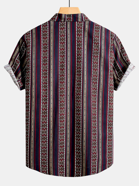 Tribal Geometric Stripe Print Cotton Shirt