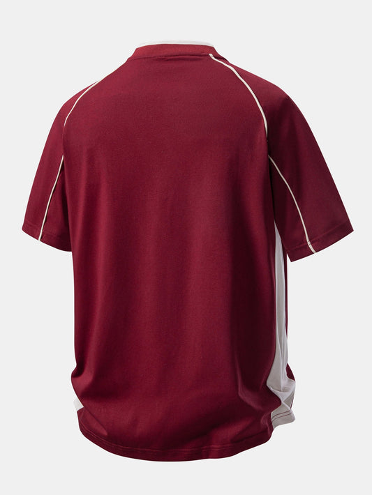 Contrast Piping V-Neck Raglan Sleeve T-Shirt