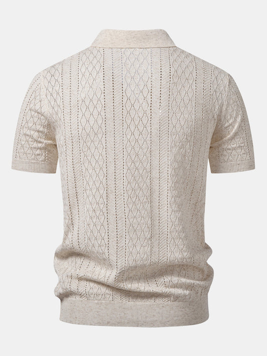 Geometric Open Knit Polo