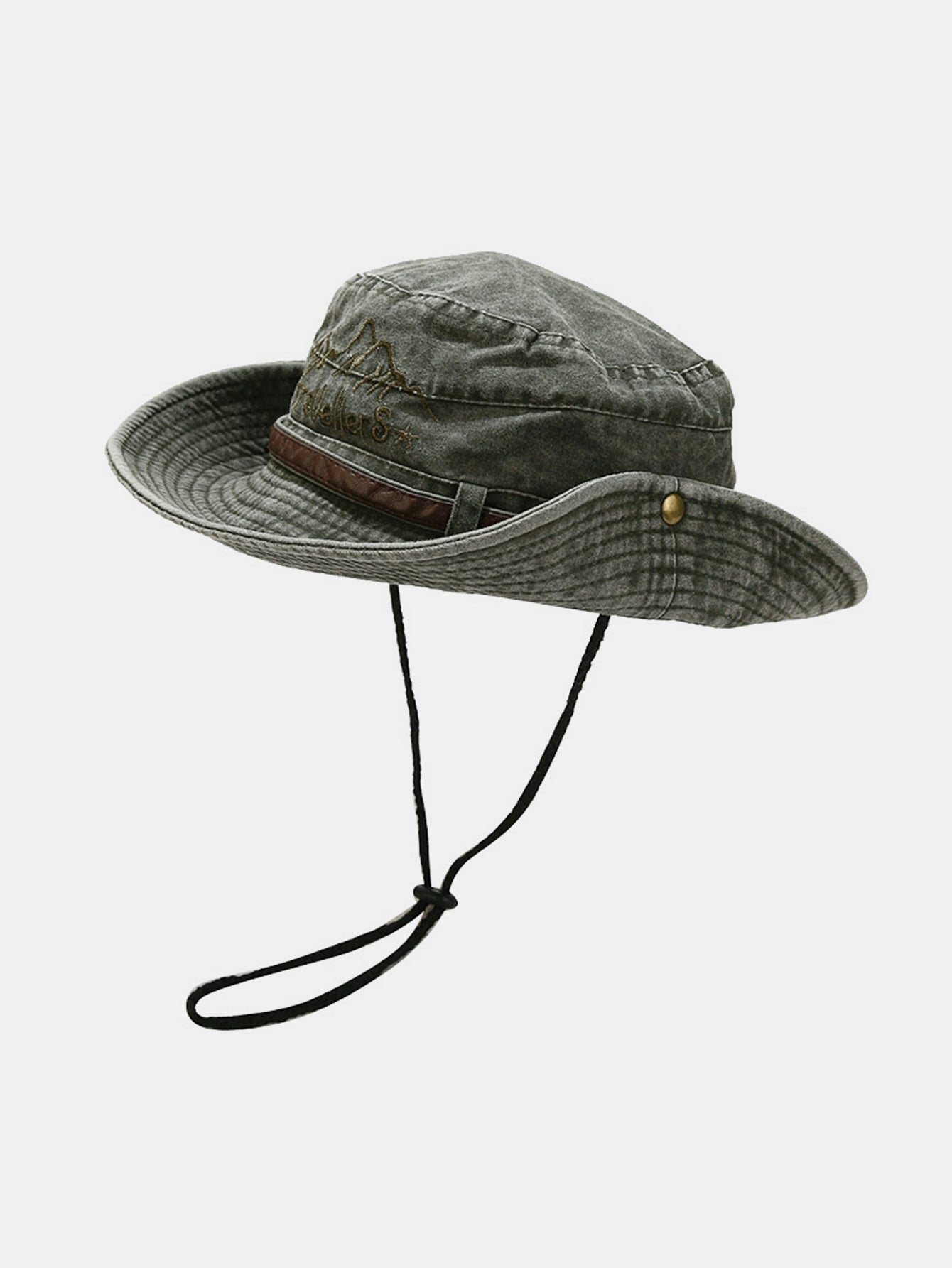 Unisex Vintage Snow Mountain Embroidery Pattern Wash Distressed Fisherman Hat