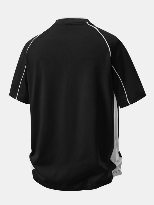 Vintage Car Print Contrast Piping V-Neck Raglan Sleeve T-Shirt
