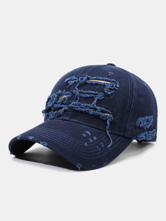 Vintage Baseball Cap With Irregular Distressed Frayed Edges And Tassels
