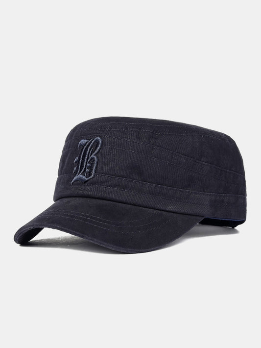 Vintage Military-Style Embroidered Flat Cap With A Casual Visor
