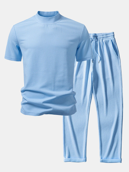 Ribbed Mock Neck T-Shirt & Straight Leg Ribbed Pants