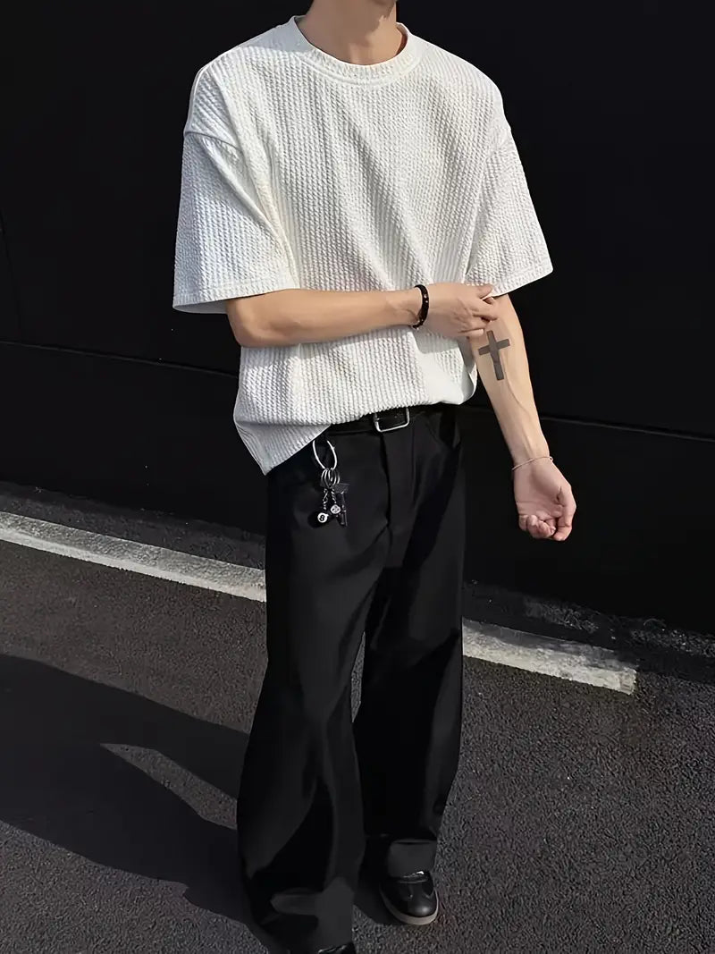 Men’s Summer White Jacquard Knit T-Shirt