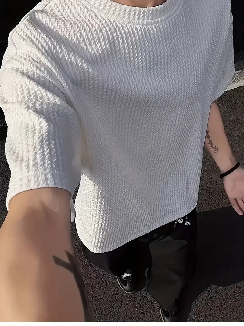 Men’s Summer White Jacquard Knit T-Shirt