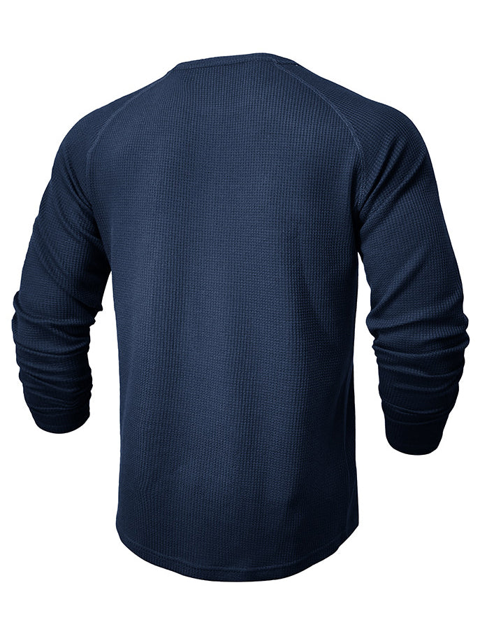Men's Waffle Henley Collar Textured Long-sleeved Top