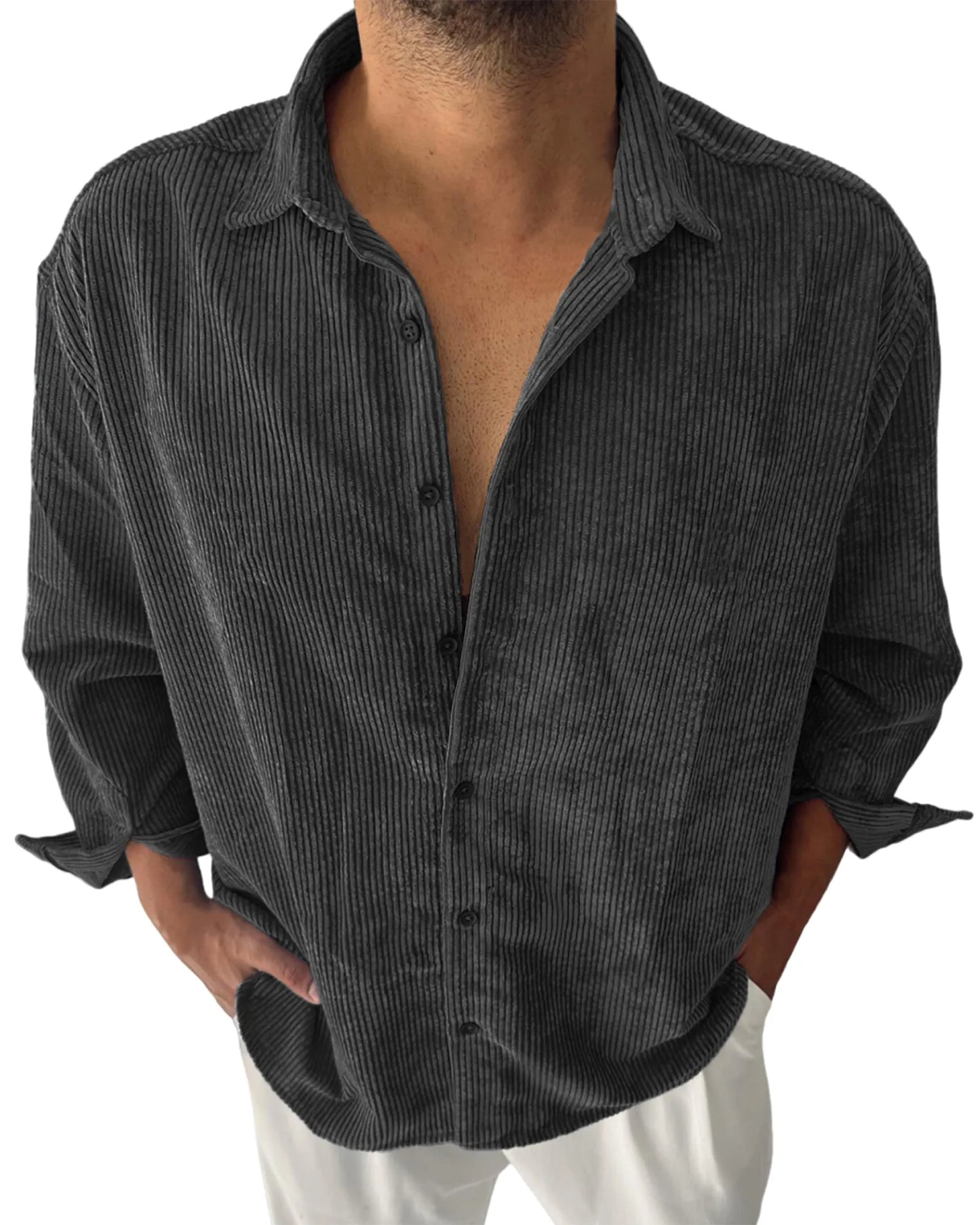 Men's Corduroy Stylish Casual Button Lapel Everyday Shirt