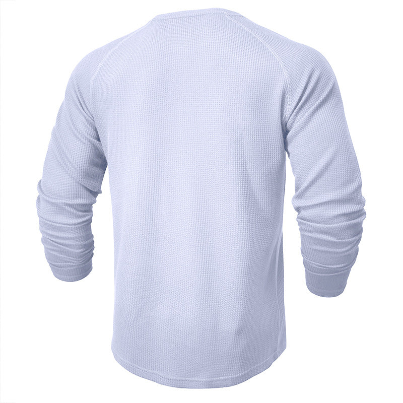 Men's Waffle Henley Collar Textured Long-sleeved Top