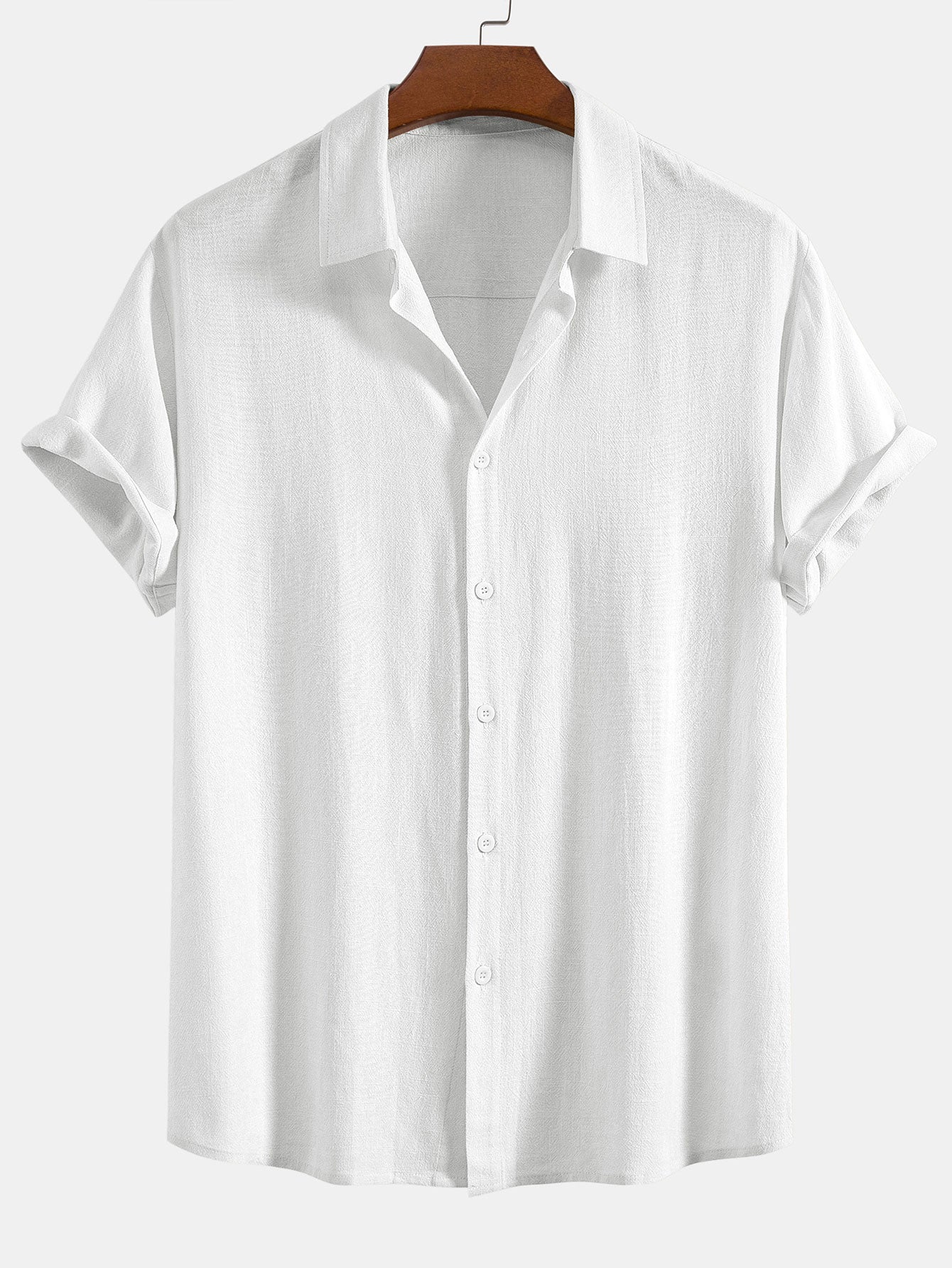 Linen Rayon Blend Button Up Shirt & Stripe Straight Leg Linen Pants
