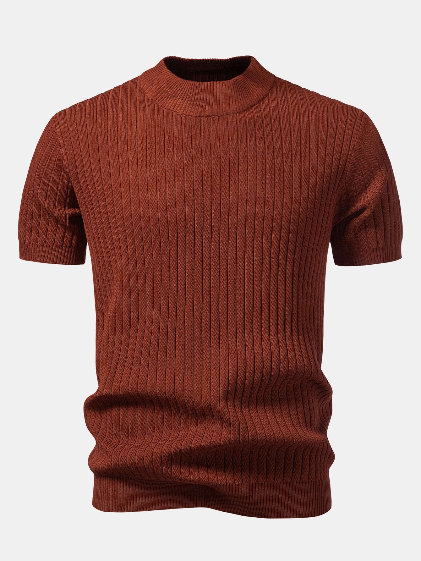 Ribbed Mock Neck Knit T-Shirt