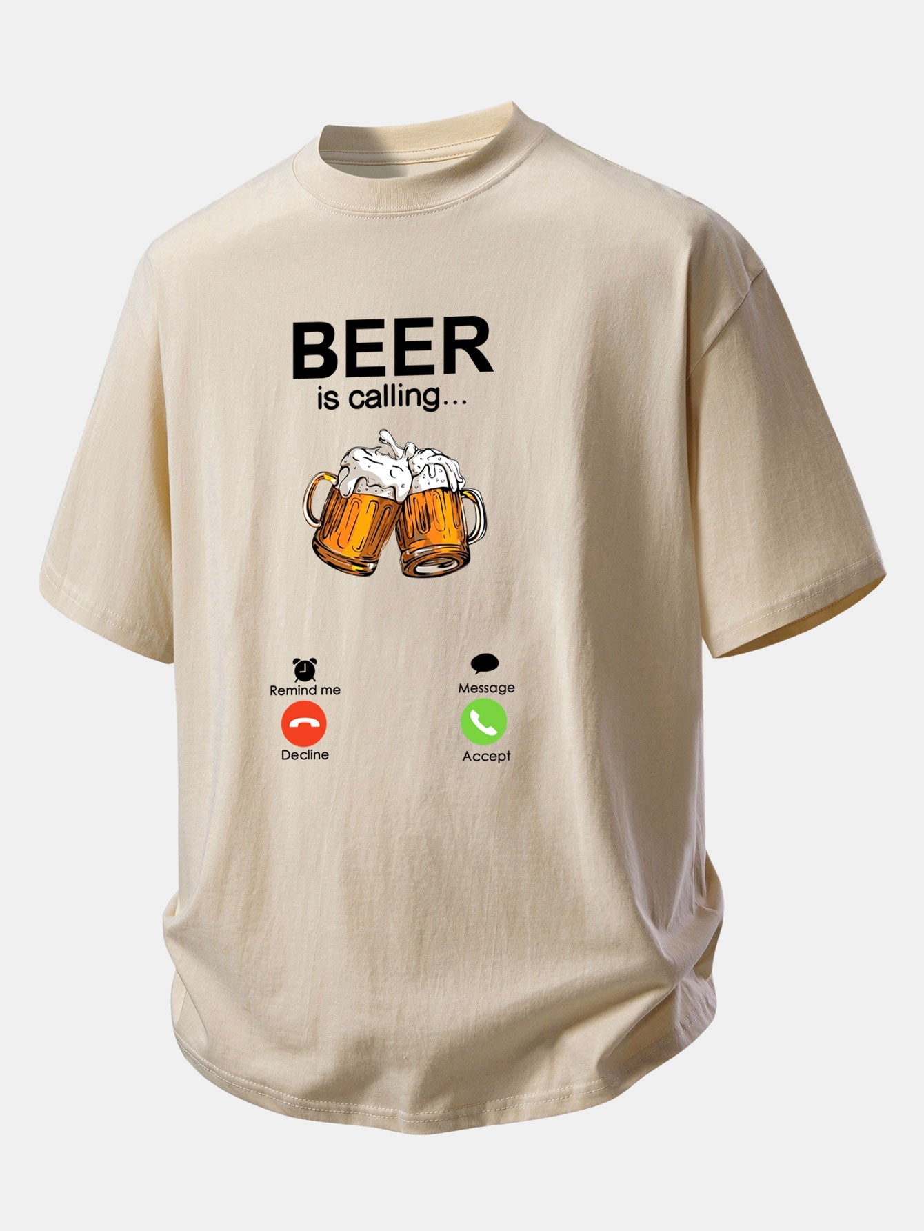 Relax Fit Beer Is Calling Print Cotton T-Shirt