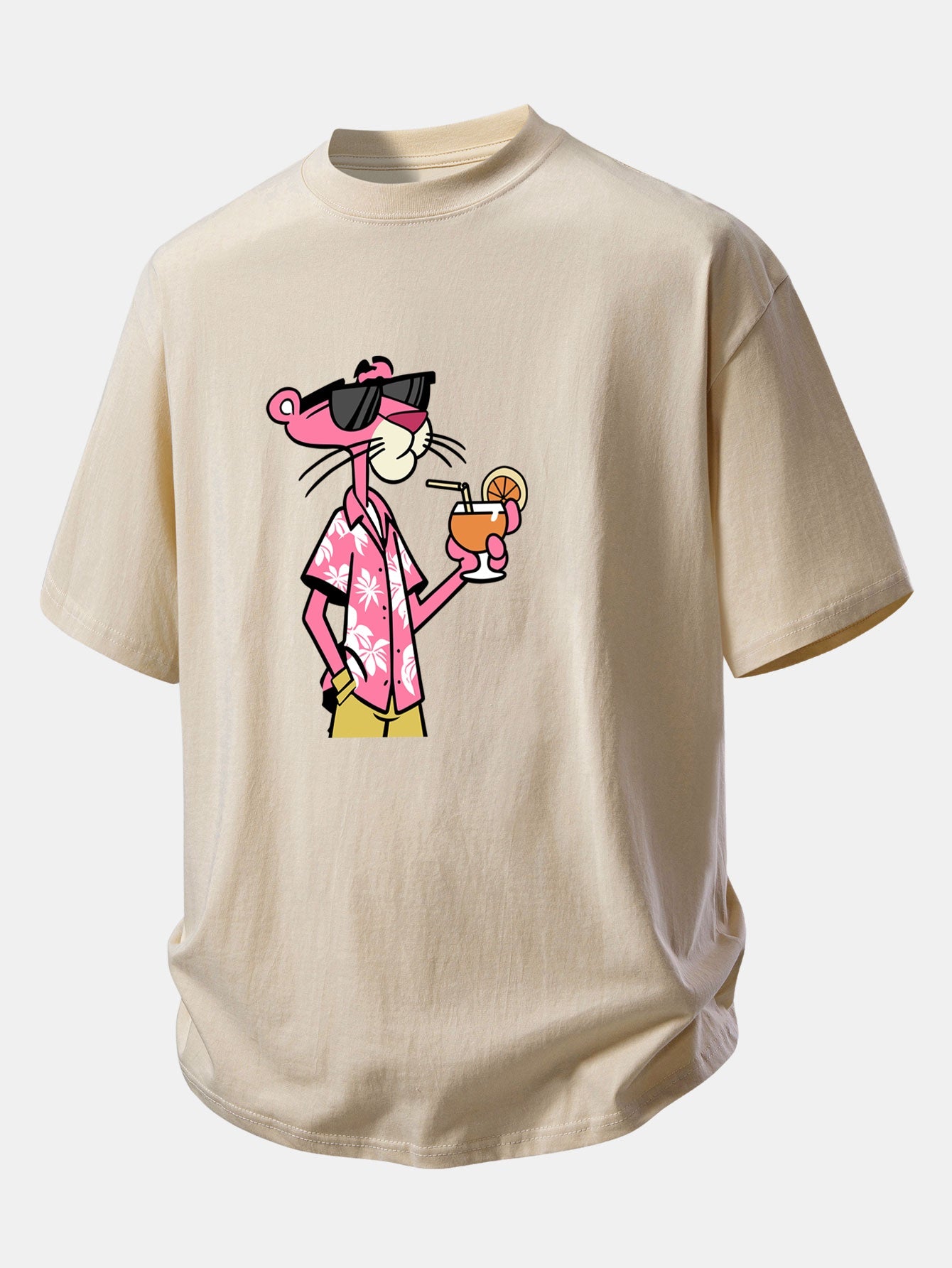 Relax Fit Vacation Pink Panther Print Cotton T-Shirt