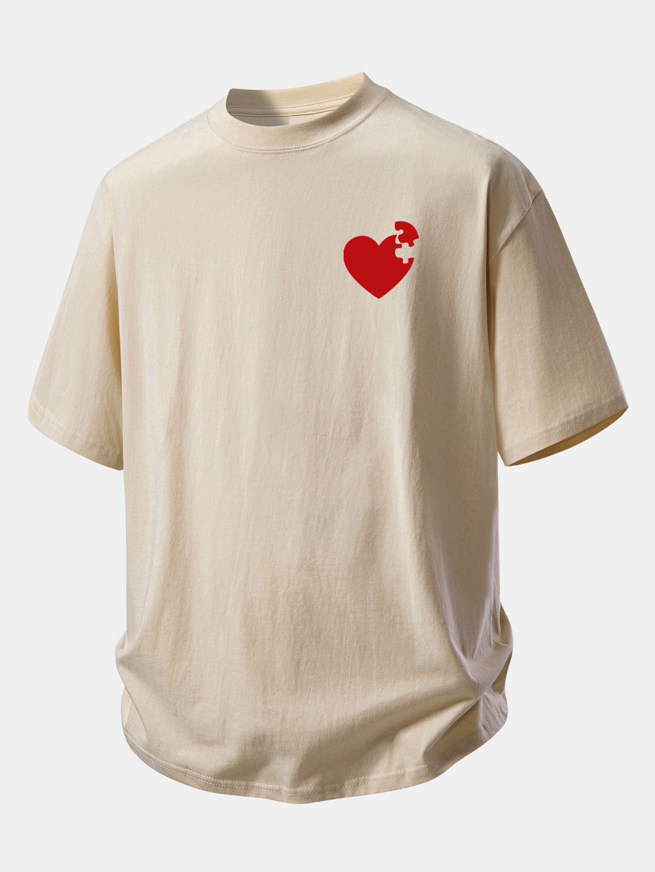 Relax Fit Heart Puzzle Print Cotton T-Shirt