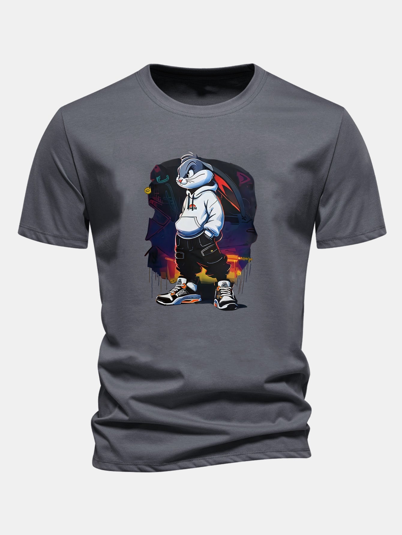 Regular Fit Cartoon Rabbit Print Cotton T-Shirt