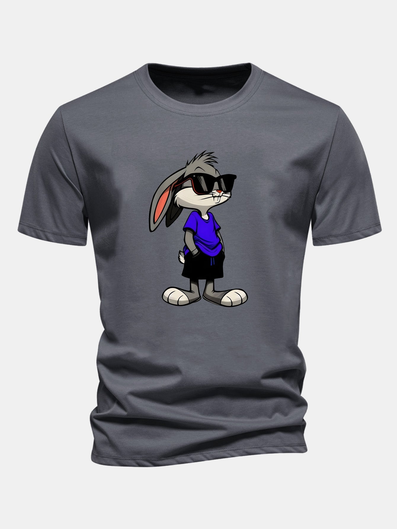 Regular Fit Sunglasses Rabbit Print Cotton T-Shirt