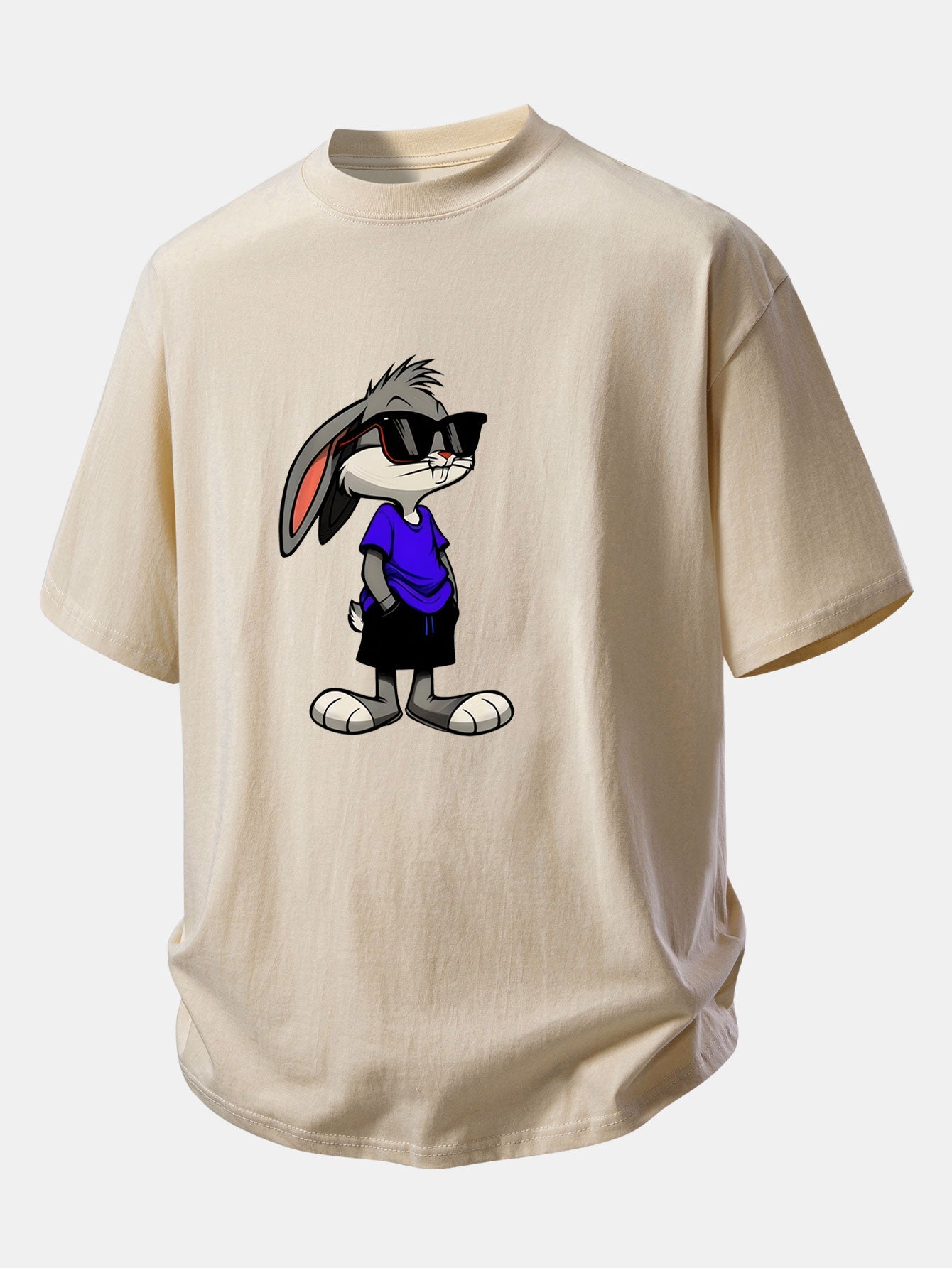 Relax Fit Sunglasses Rabbit Print Cotton T-Shirt