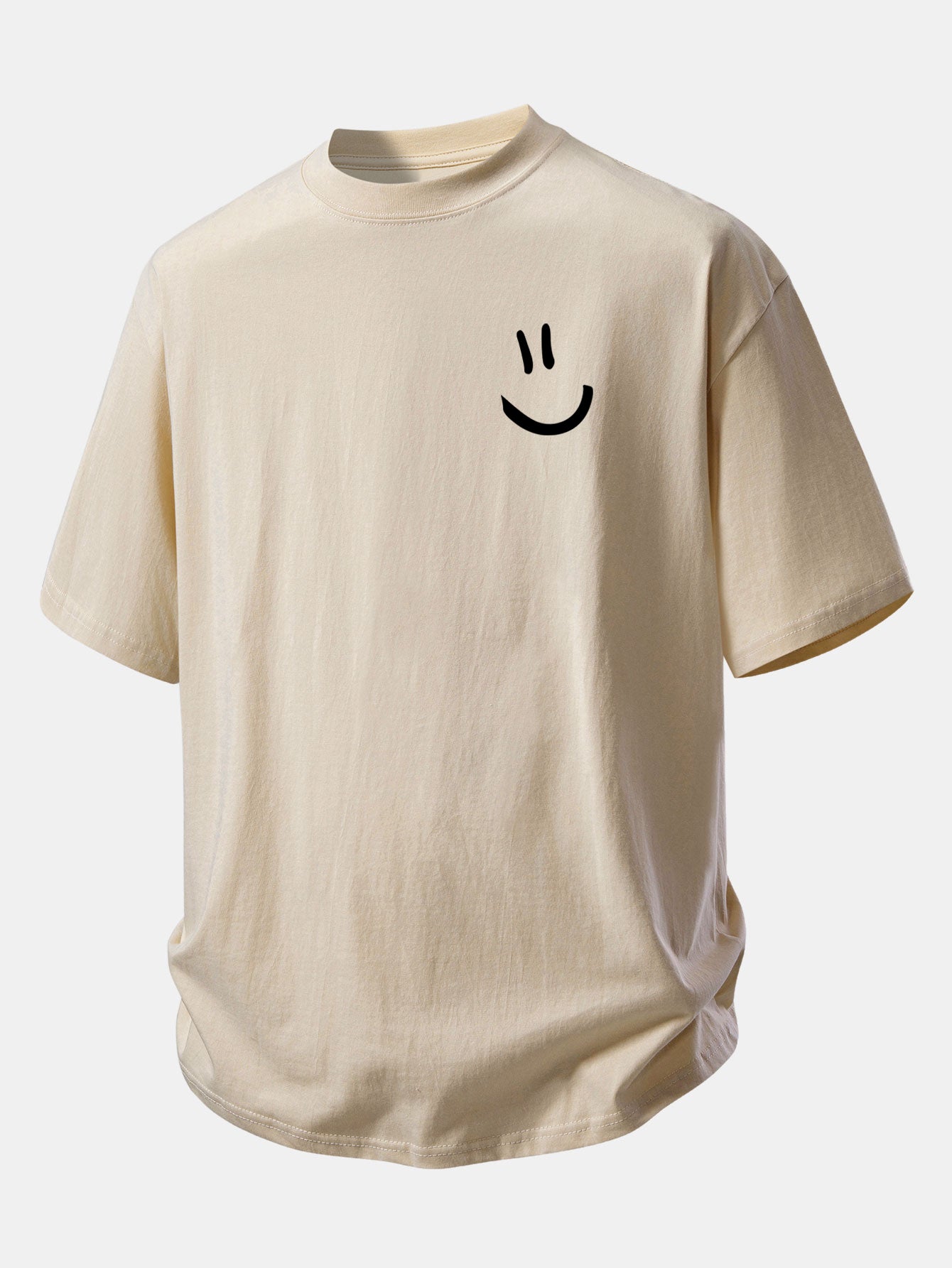 Relax Fit Smiley Face Print Cotton T-Shirt