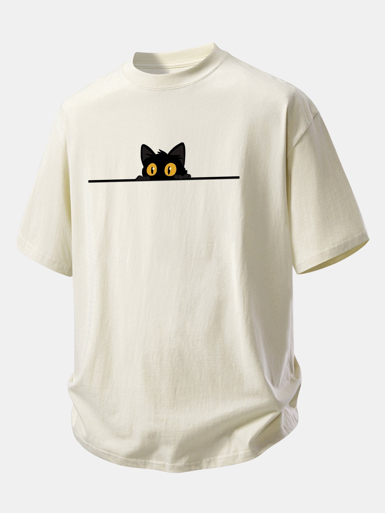 Relax Fit Black Cat Print Cotton T-Shirt