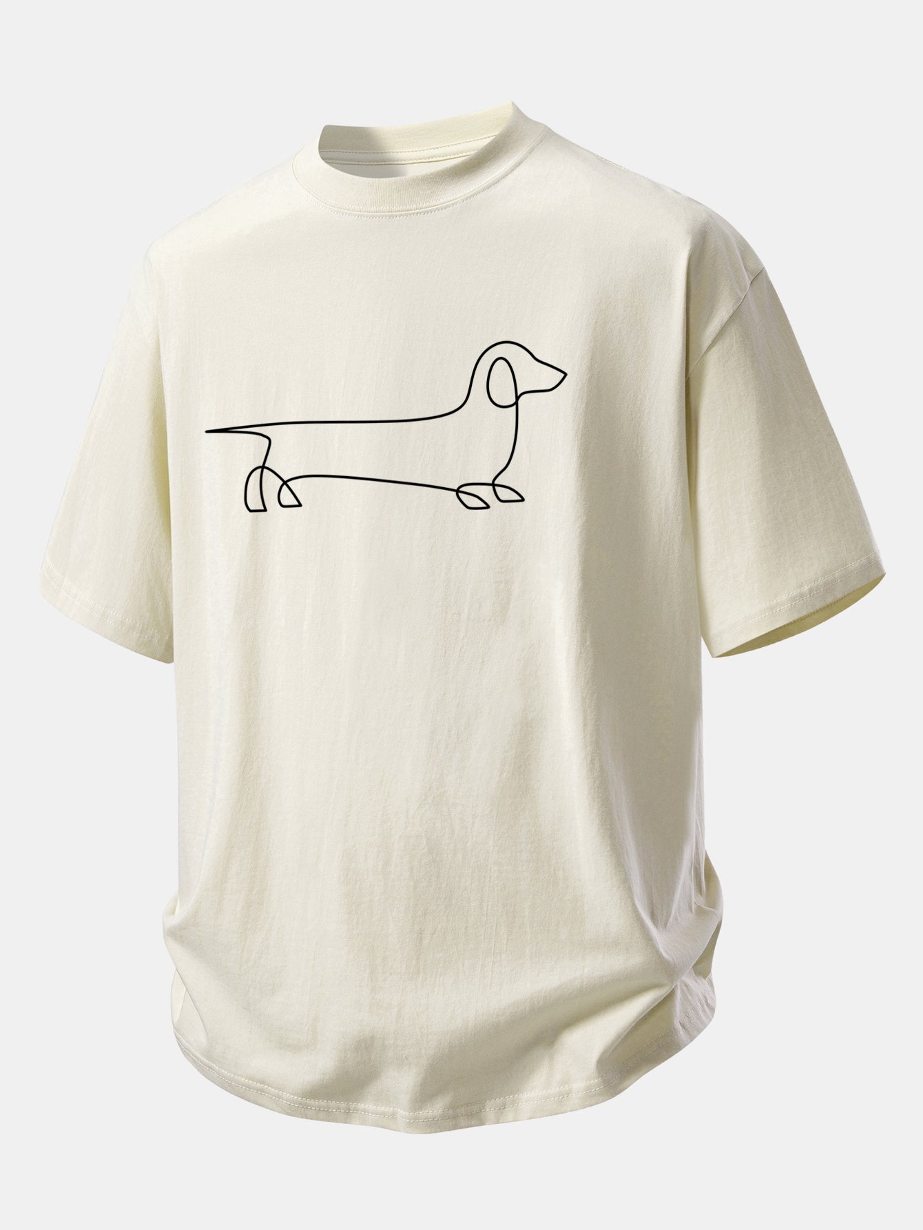 Relax Fit Line Dachshund Print Cotton T-Shirt