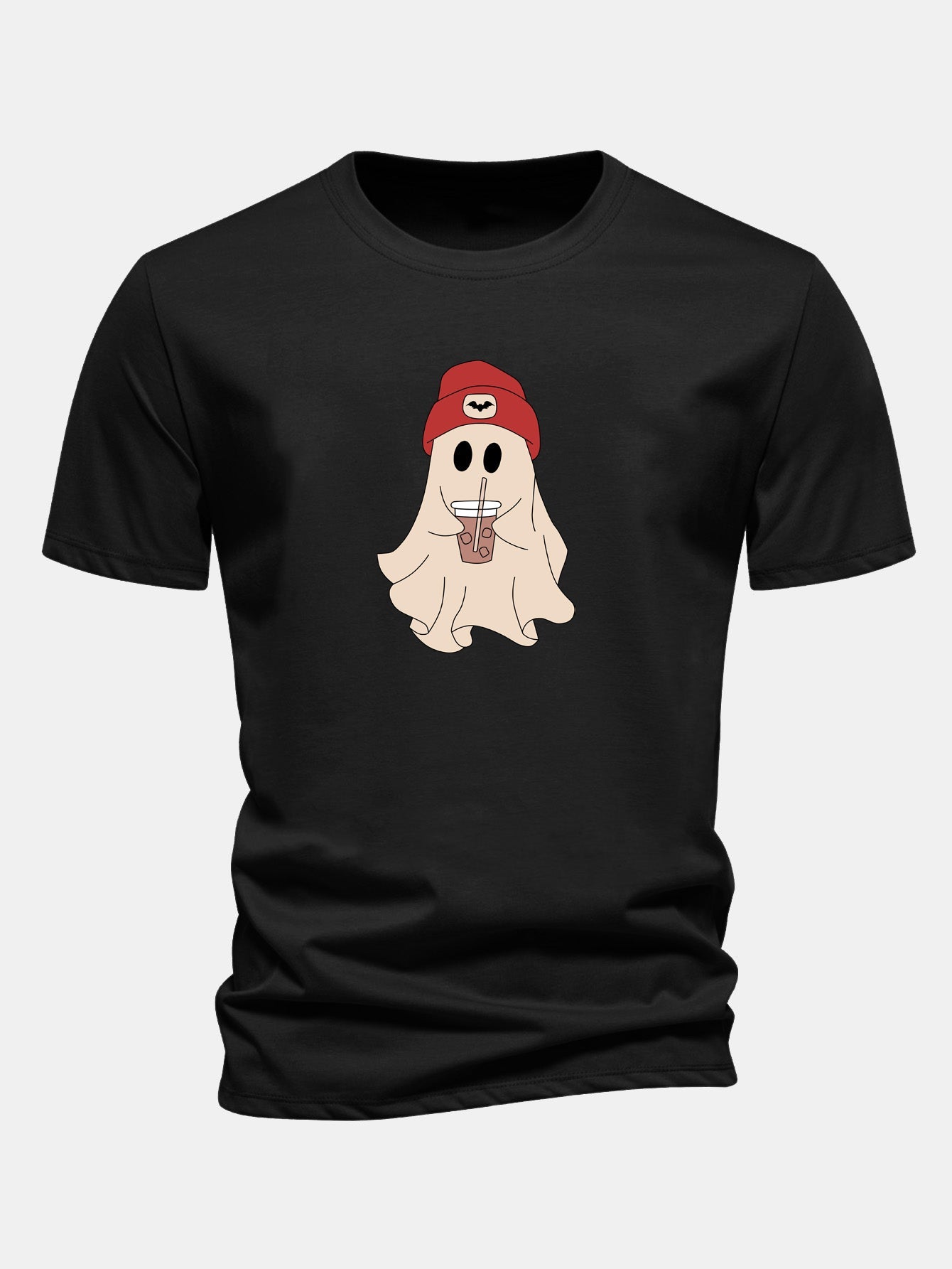 Regular Fit Red Hat Ghost Print Cotton T-Shirt