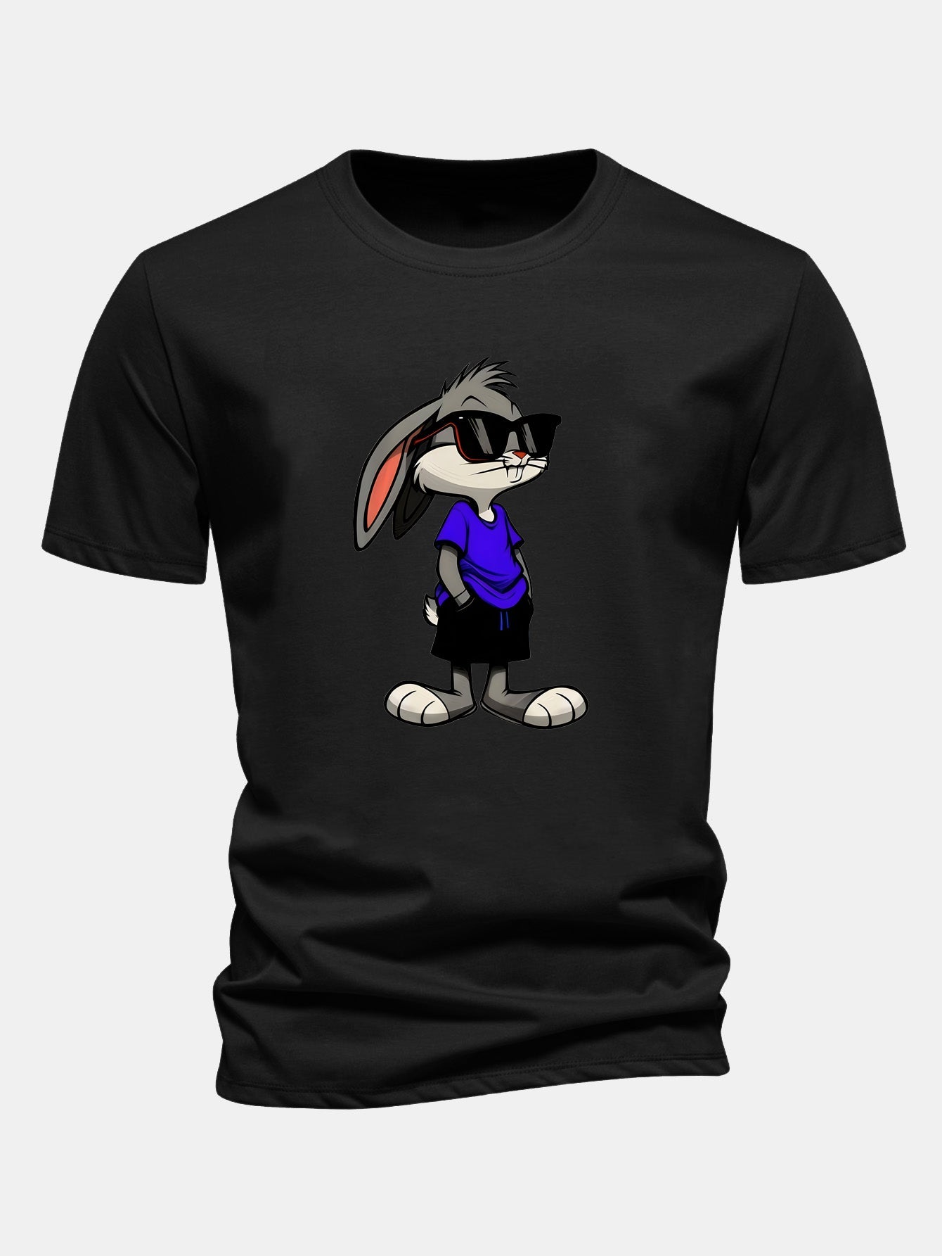 Regular Fit Sunglasses Rabbit Print Cotton T-Shirt