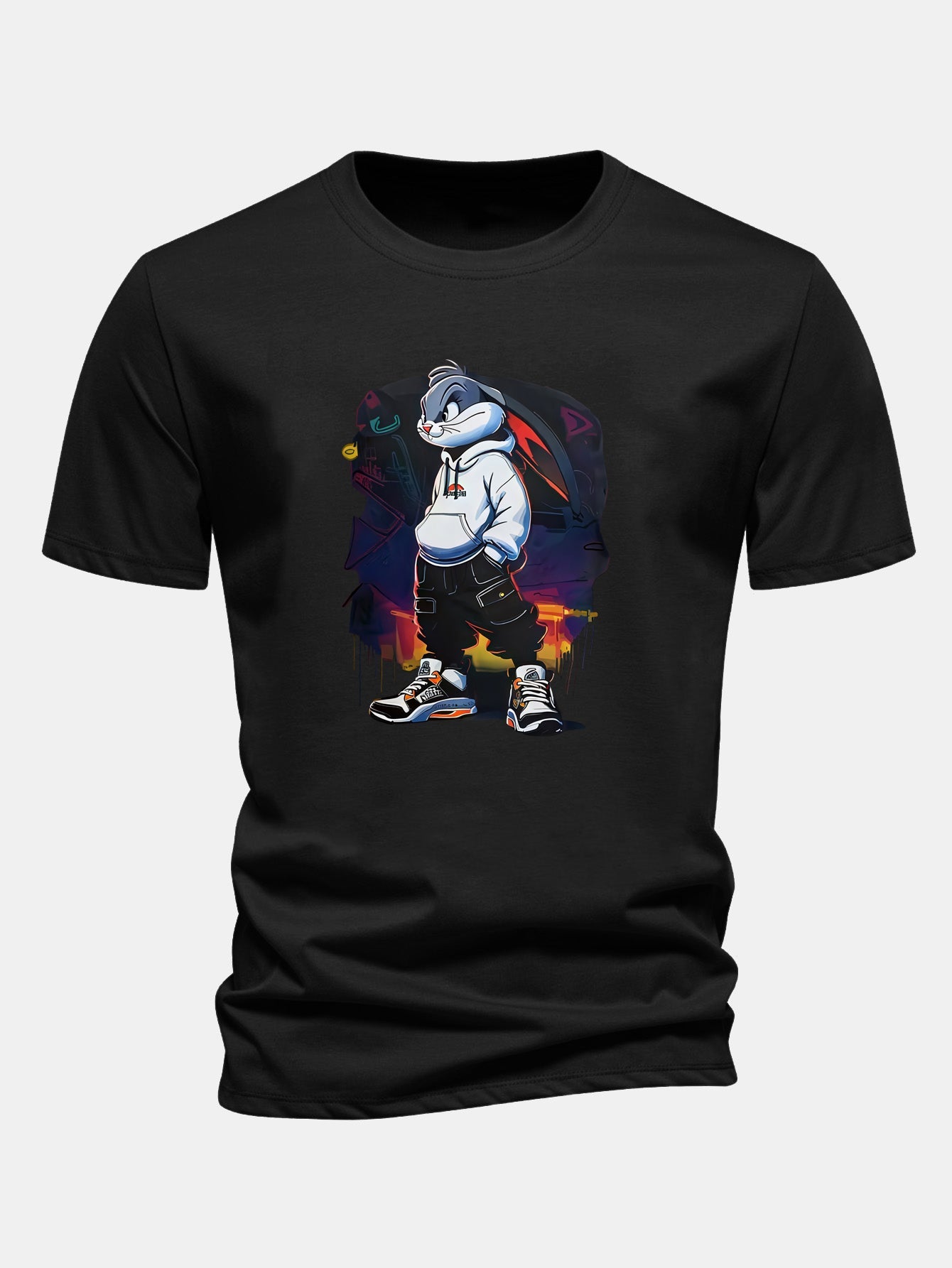 Regular Fit Cartoon Rabbit Print Cotton T-Shirt