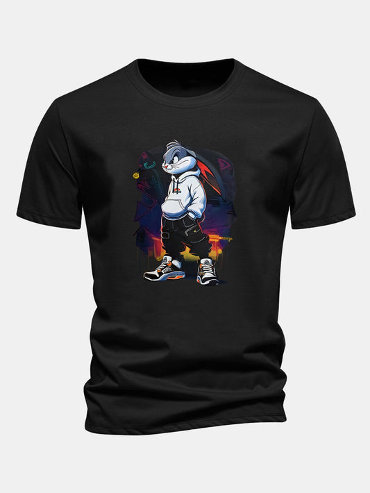 Regular Fit Cartoon Rabbit Print Cotton T-Shirt