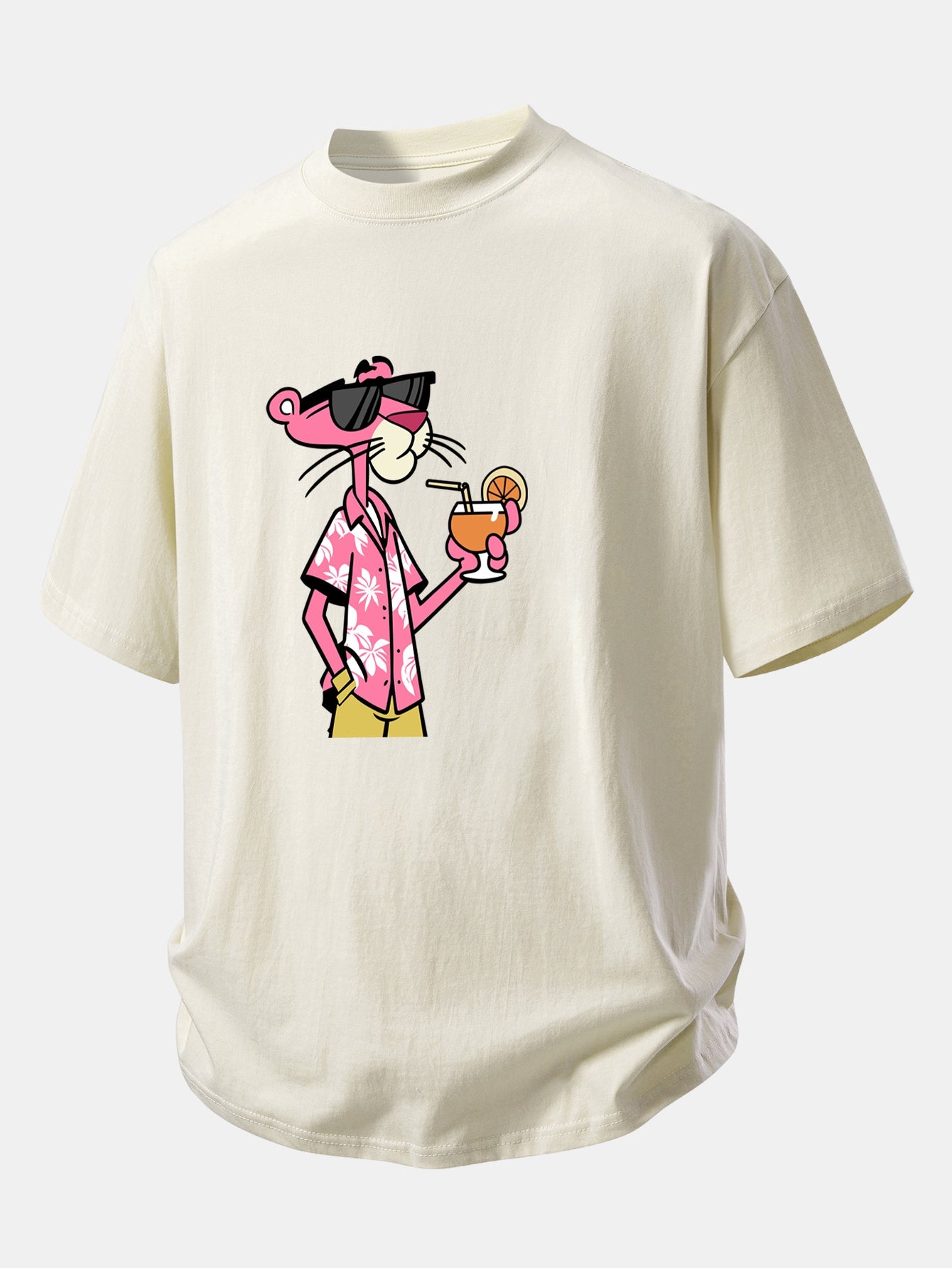 Relax Fit Vacation Pink Panther Print Cotton T-Shirt