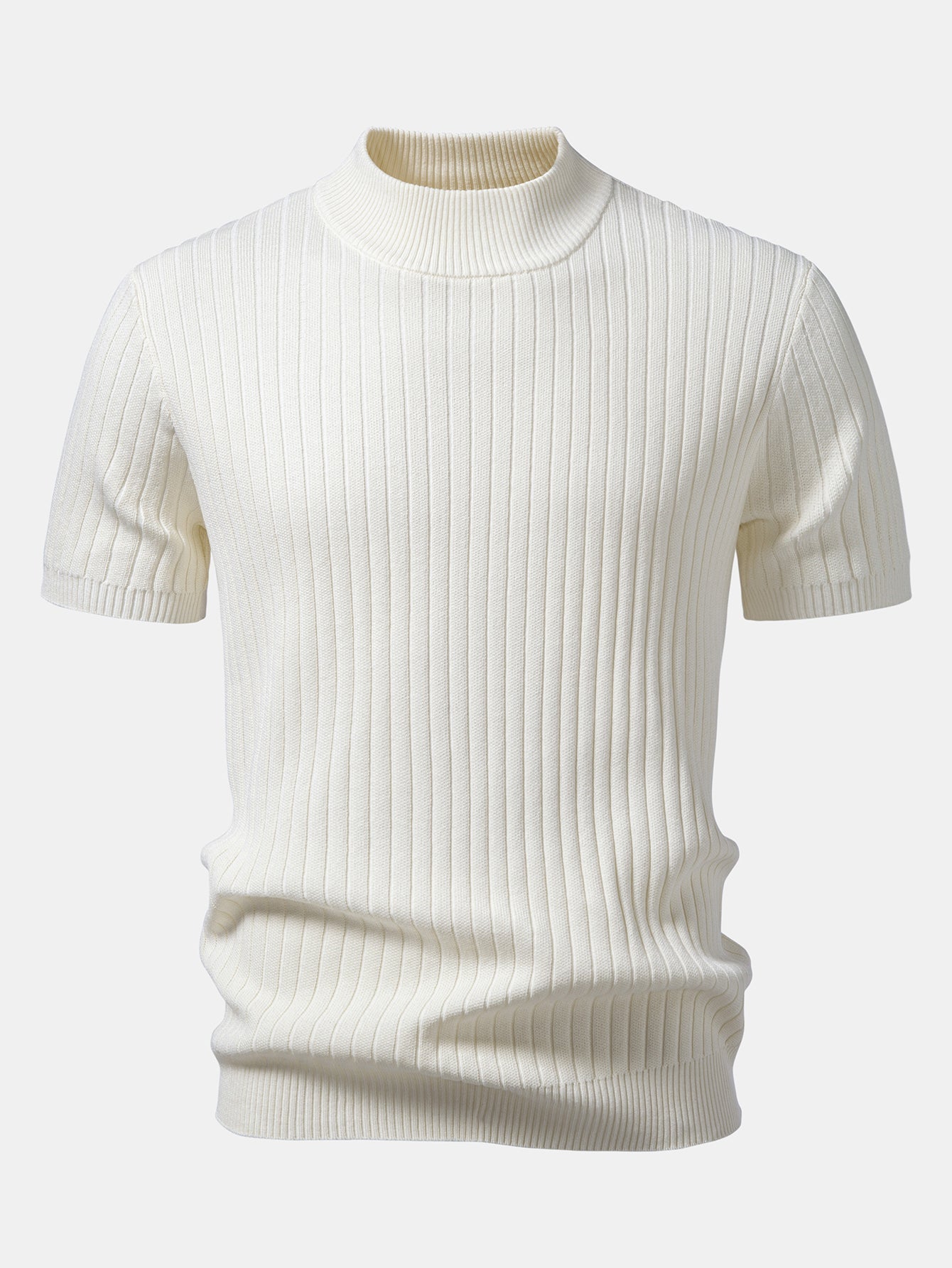 Ribbed Mock Neck Knit T-Shirt