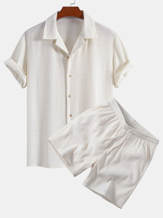Textured Seersucker Short Sleeve Shirt & Drawstring Shorts Set