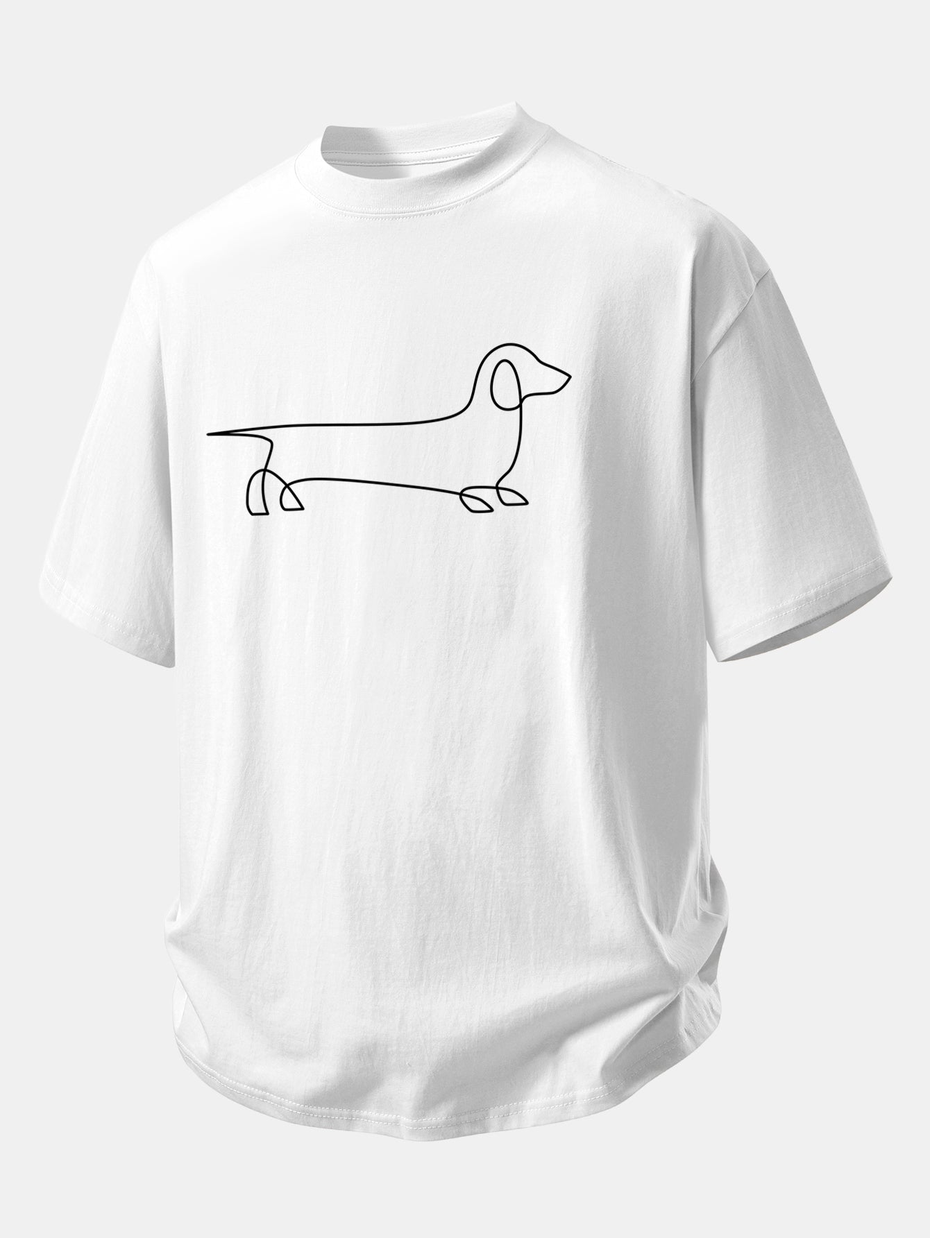 Relax Fit Line Dachshund Print Cotton T-Shirt